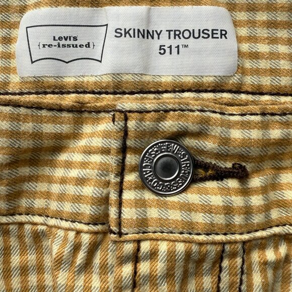 Levis 511 Y2K Skinny Mens Pants W36 L32 Gingham Yellow Cotton - Picture 5 of 8